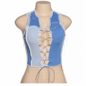 Blue & white stitch top. Size S . New!